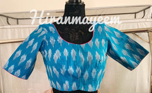 Elbow sleeve Ikkat blouse-Hiranmayeems Semi Customized