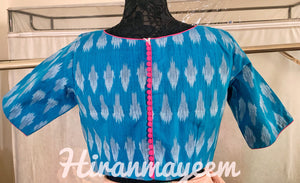 Elbow sleeve Ikkat blouse-Hiranmayeems Semi Customized