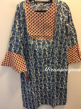 Load image into Gallery viewer, 3/4 sleeve cotton kurthi-indigo print -size 44
