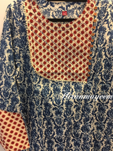 Load image into Gallery viewer, 3/4 sleeve cotton kurthi-indigo print -size 44
