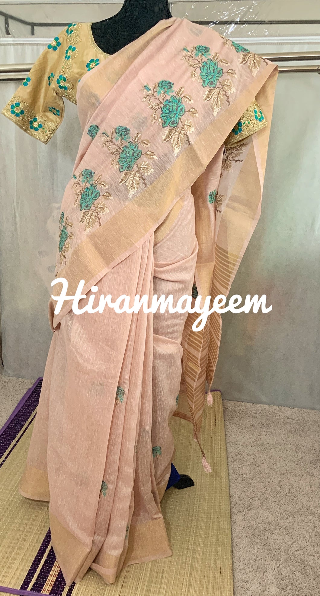 Semi Tussar Meti Work Saree( Vegan)